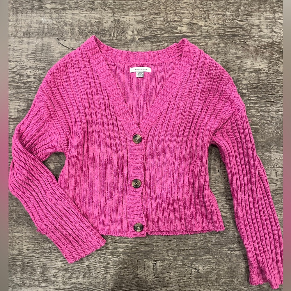American Eagle Hot Pink Ribbed Cardigan
